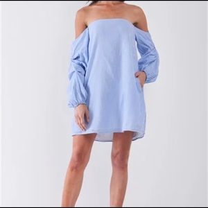 Blue Pin stripped off the shoulder dress